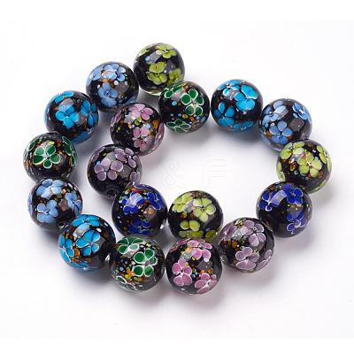 Handmade Inner Flower Lampwork Beads Strands LAMP-L072-D08-1