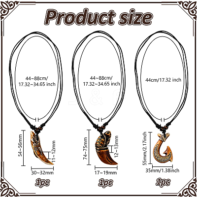 3Pcs 3 Styles Resin Fishhook Horn with Shark NJEW-HY0001-08A-1