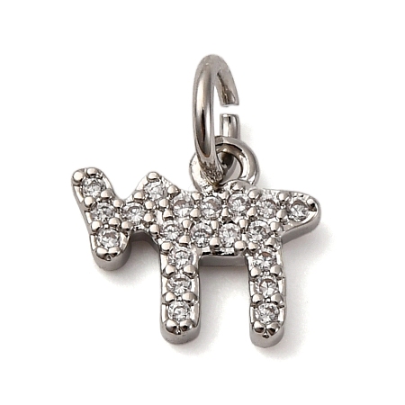 Brass Micro Pave Cubic Zirconia Chai Charms KK-P308-62P-1