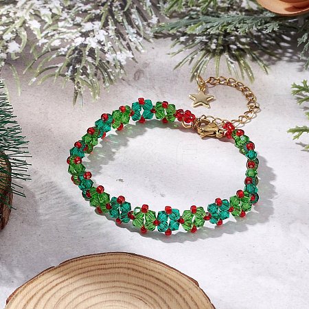 Christmas Handmade Glass Seed Beads Link Bracelets for Women BJEW-MZ00123-1