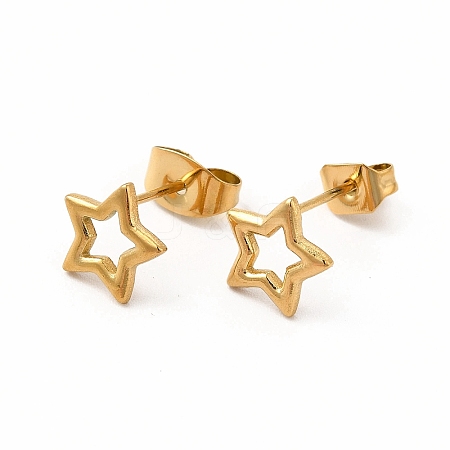 304 Stainless Steel Hollow Out Star Stud Earrings for Women EJEW-C004-05G-1