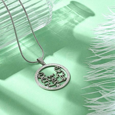 201 Stainless Steel Crystal Rhinestone Ring with Family Pendant Necklaces for Mother's Day Gift NJEW-P327-04P-B-1