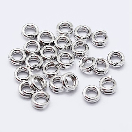 Rhodium Plated 925 Sterling Silver Split Jump Rings STER-F036-01P-0.6x8mm-1
