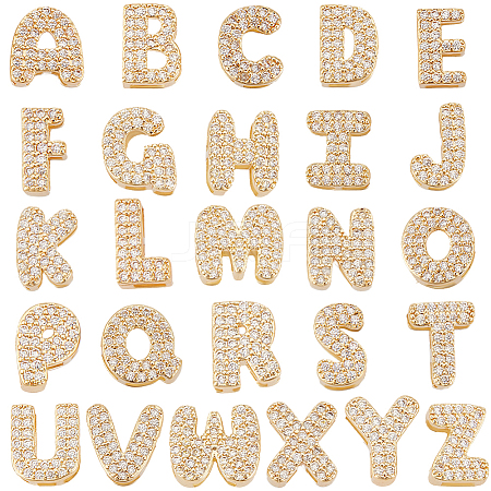 26Pcs 26 Styles Brass Micro Pave Clear Cubic Zirconia Charms KK-BBC0018-98-1
