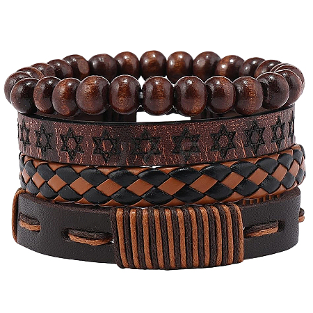 4Pcs 4 Styles PU Imitation Leather Braided Bracelets Sets BJEW-CL0001-13A-1