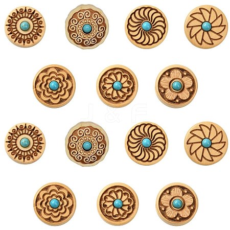 14Pcs 7 Styles Wood Beads WOOD-CJ0002-42-1