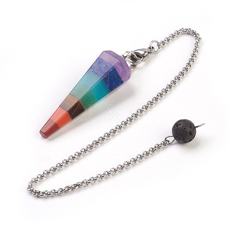 Natural/Synthetic Mixed Stone Chakra Hexagonal Pointed Dowsing Pendulums PALLOY-JF00350-1