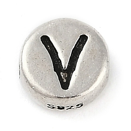 925 Sterling Silver Flat Round with Letter Beads STER-G044-01AS-V-1