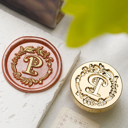 Golden Tone Wax Seal Brass Stamp Head DIY-B079-01G-P-1