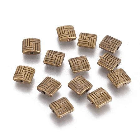 Tibetan Style Alloy Square Carved Stripes Beads X-TIBEB-5602-AB-FF-1