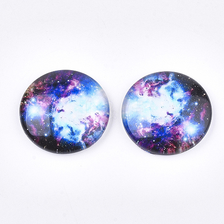 Starry Sky Pattern Printed Glass Cabochons GGLA-N004-25mm-D57-1