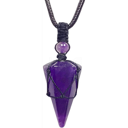Natural Amethyst Cone Pendant Necklaces PW-WG75823-03-1