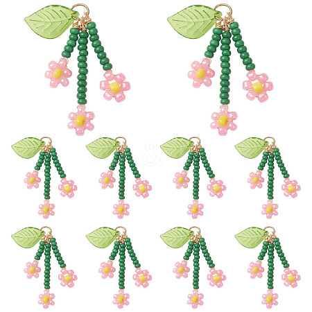 10Pcs Glass Seed Beaded Flower Pendants PALLOY-SZ00069-1