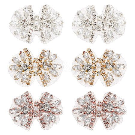 6Pcs 3 Colors Alloy with Glass Rhinestone Bowknot AJEW-NB0006-23-1