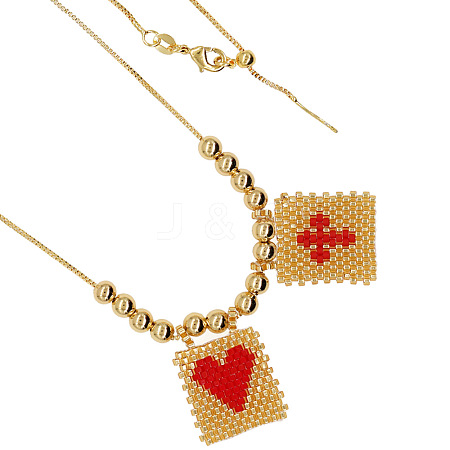 Handmade Mixed Color Beaded Cross Heart Pendant Necklace BO4454-13-1