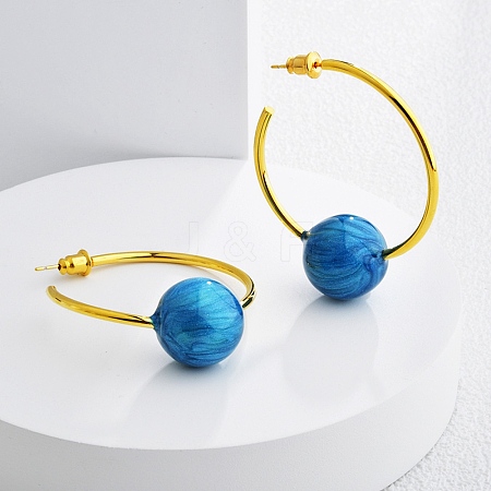 Round Brass Enamel Hoop Earrings for Women EJEW-Q391-35G-01-1