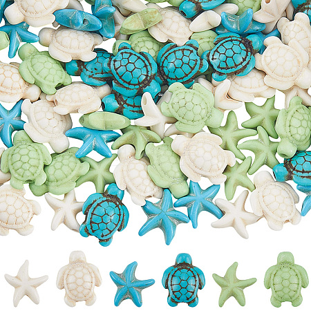 120Pcs 6 Styles Dyed Synthetic Turquoise Beads G-SC0003-50-1
