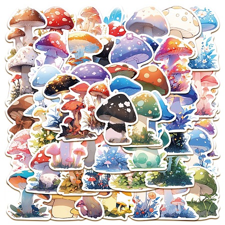 50Pcs Colorful Cartoon Mushroom PVC Stickers PW-WGEB4DD-01-1