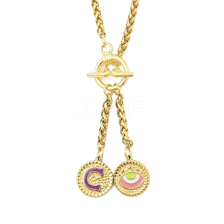 Ion Plating(IP) 304 Stainless Steel Purple Enamel Letter & Eye Pendant Wheat Chain Necklaces STAS-Z102-01G-C-1