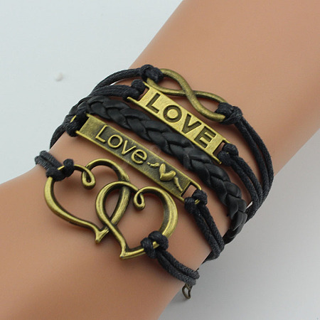 PU Leather & Hemp Cord Multi-strand Bracelets WG4AB3D-11-1
