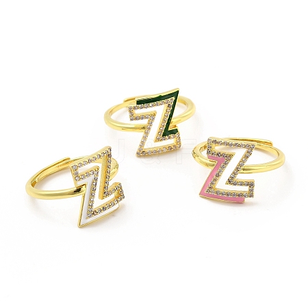 Mixed Color Enamel Initial Letter Adjustable Ring with Clear Cubic Zirconia RJEW-P045-01G-Z-1