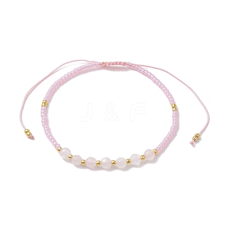 Adjustable Natural Rose Quartz & Seed Braided Bead Bracelets BJEW-JB10181-05-1