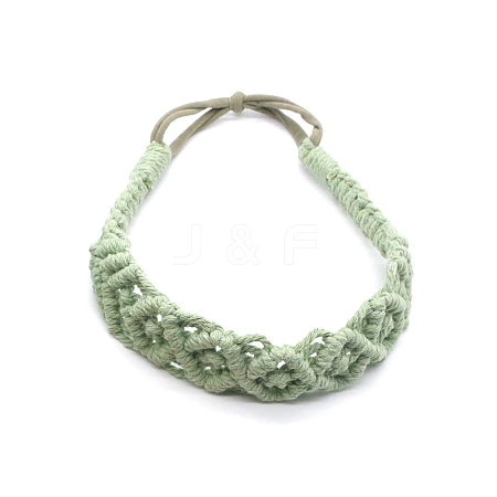 Solid Color Hand Braided Cotton Rope Elastic Headband OHAR-PW0005-02A-1