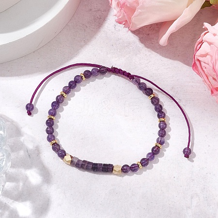 Natural Amethyst Braided Bead Bracelets BJEW-JB11241-01-1