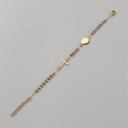 304 Stainless Steel Jesus & Cross Link Bracelet with 201 Stainless Steel Beaded Chains BJEW-WH0012-20A-1
