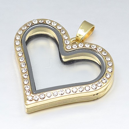 Heart Zinc Alloy Rhinestones Magnetic Glass Photo Living Memory Floating Locket Pendants ALRI-F029-06-RS-1