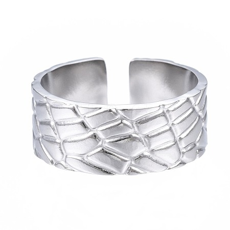 Non-Tarnish 304 Stainless Steel Textured Open Cuff Ring RJEW-T023-38P-1