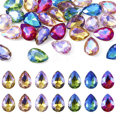 70Pcs 7 Colors Pointed Back Glass Rhinestone Cabochons RGLA-TA0001-06-1