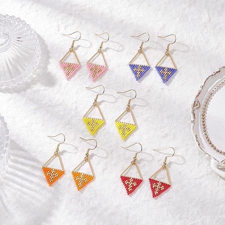 Handmade Glass Seed Beads Rhombus Dangle Earrings EJEW-MZ00542-1