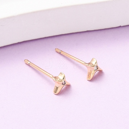 Brass Micro Pave Clear Cubic Zirconia Star Stud Earrings EJEW-L278-06G-1