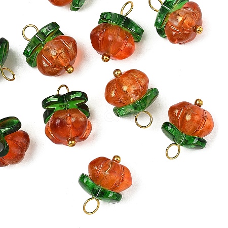 10Pcs Pumpkin Glass Pendants PALLOY-YW00139-05-1