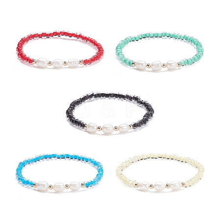 Natural Pearl Beads Stretch Bracelet BJEW-JB07108-1