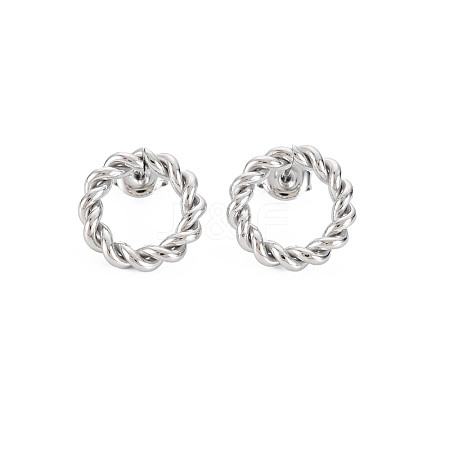 304 Stainless Steel Twist Rope Ring Stud Earrings for Woman EJEW-N097-006P-1