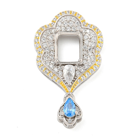 925 Sterling Silver Micro Pave Clear Cubic Zirconia Open Back Bezel Pendant Cabochon Settings STER-B005-12P-1
