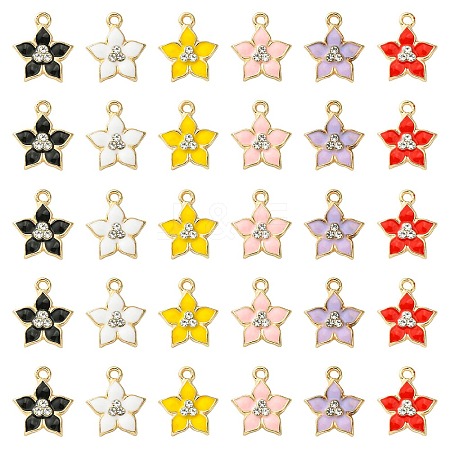 30Pcs 6 Colors Flower Alloy Enamel Pendants ENAM-CJ0006-21-1