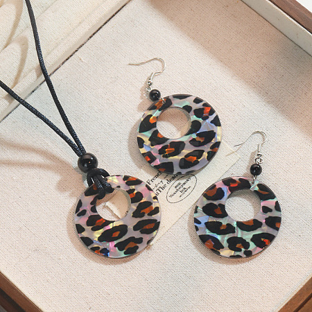 Leopard Print Pattern Round Acrylic Pendant Necklaces and Dangle Earrings Sets WGC0DA0-04-1