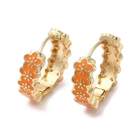 Flower Real 18K Gold Plated Brass Hoop Earrings EJEW-L268-015G-05-1