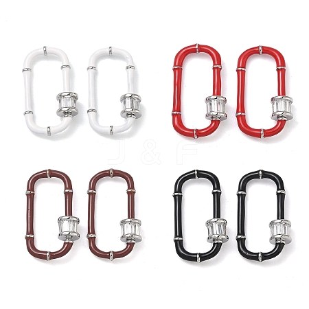Oval Brass Micro Pave Clear Cubic Zirconia Locking Carabiner KK-H256-01P-1
