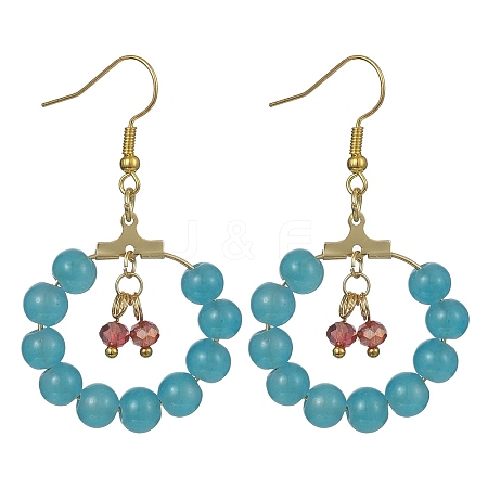 Imitation Jade Glass Beaded Ring Dangle Earrings EJEW-JE05568-01-1