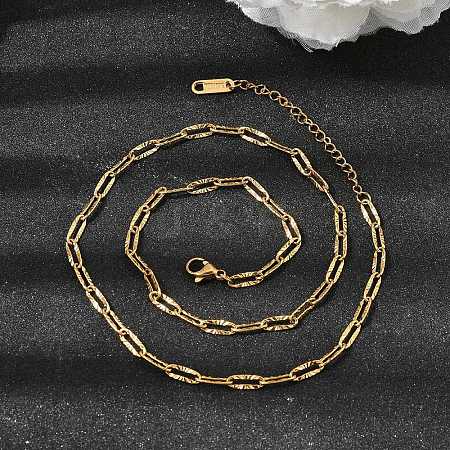 3.5MM Unisex 304 Stainless Steel Textured Paperclip Chain Necklaces NJEW-P356-01G-1