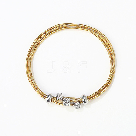304 Stainless Steel French Wire Multi-strand Stretch Bracelets with Coluum Beads for Women WG65DB7-02-1