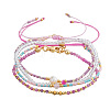 4Pcs 4 Styles Natural Gemstone Round Beaded Bracelets & Glass Seed Beads Adjustable Bracelets & Glass Round Beaded Charm Bracelets Set for Women EV4256-1-4