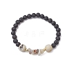 Natural Bamboo Leaf Agate with Natural Lava Rock Beaded Stretch Bracelets for Women BJEW-JB11130-07-1