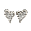 Heart Brass Pave Clear Cubic Zirconia Stud Earrings for Women EJEW-N054-42P-1