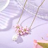 Electroplate Glass Beaded Flower Teardrop Pendant 304 Stainless Steel Cable Chain Necklaces NJEW-MZ00156-01-1