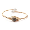 Natural Labradorite & Pearl Cuff Bangle BJEW-JB10119-03-1